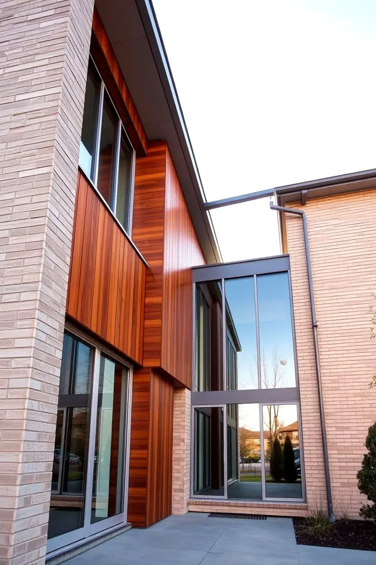 Contemporary Beige Brick and Wood Combination