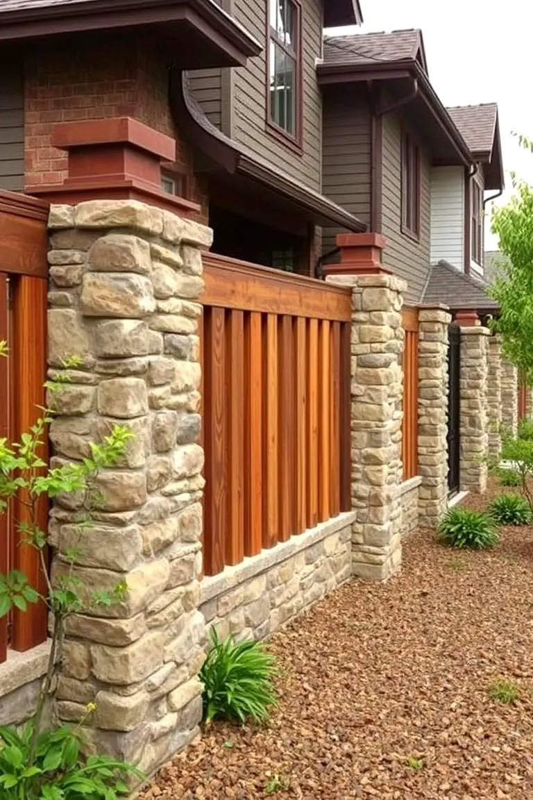 Natural Stone and Wood Fence