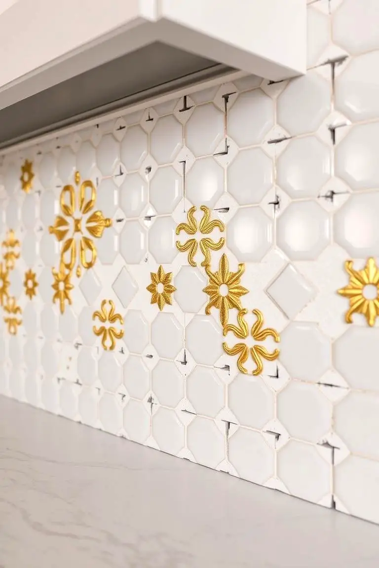 Custom Mosaic Tiles in White and Gold