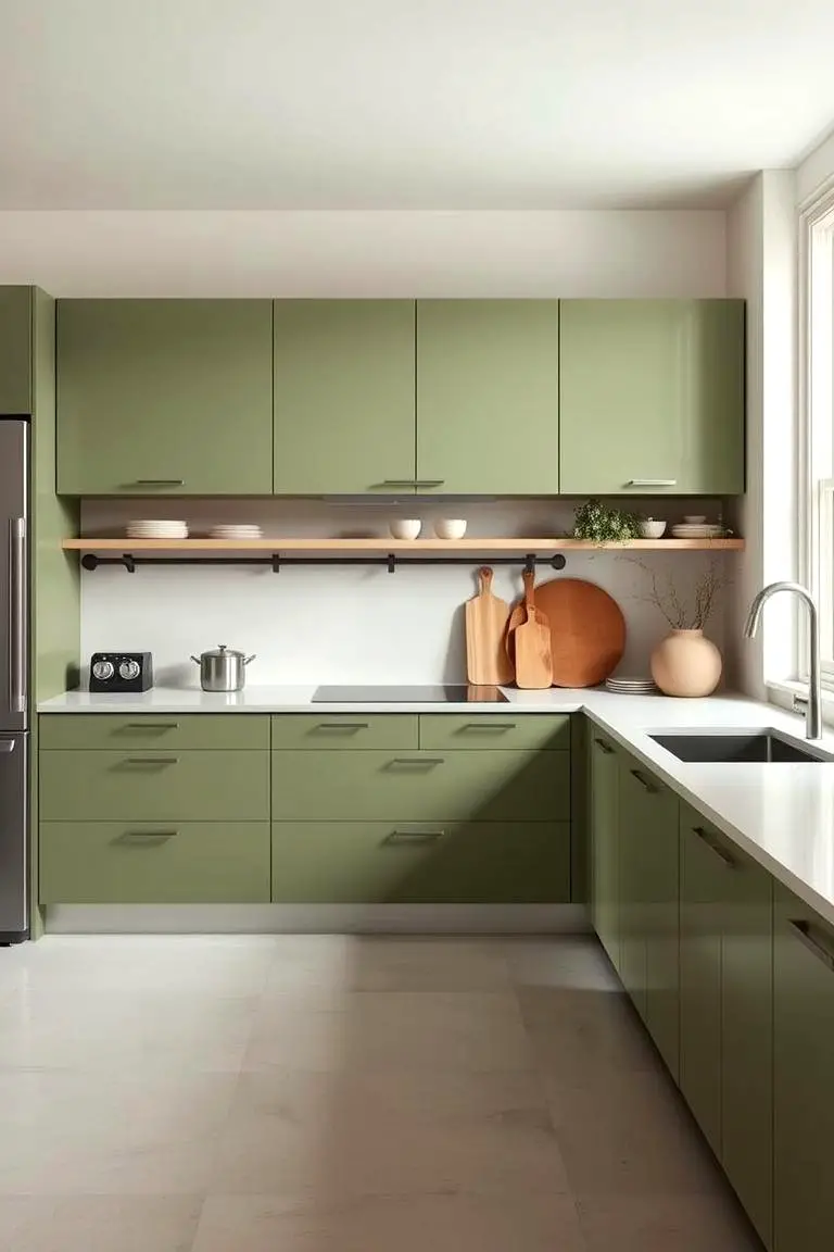 Minimalist Moss Green Cabinets