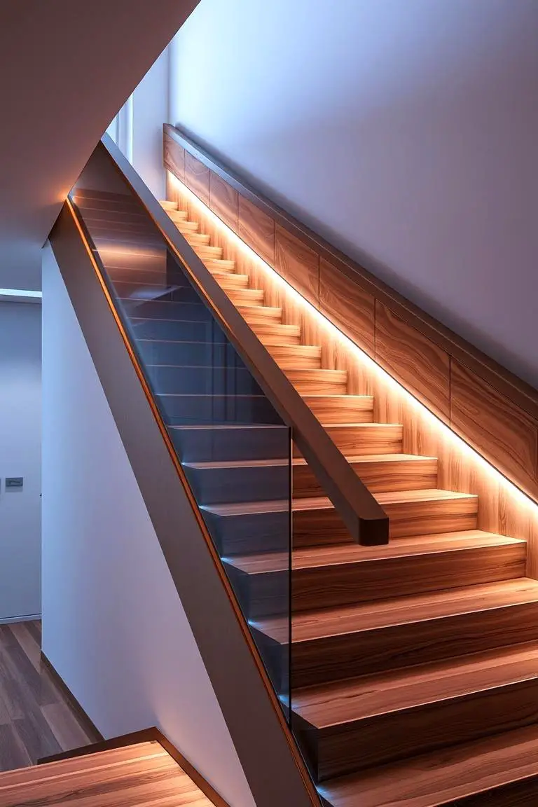 Wood Railing with Integrated LED Lighting