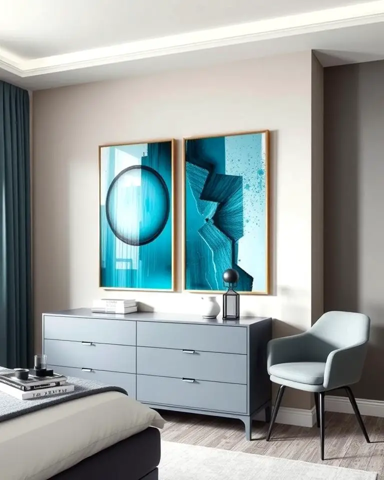 Grey Furniture with Teal Wall Art