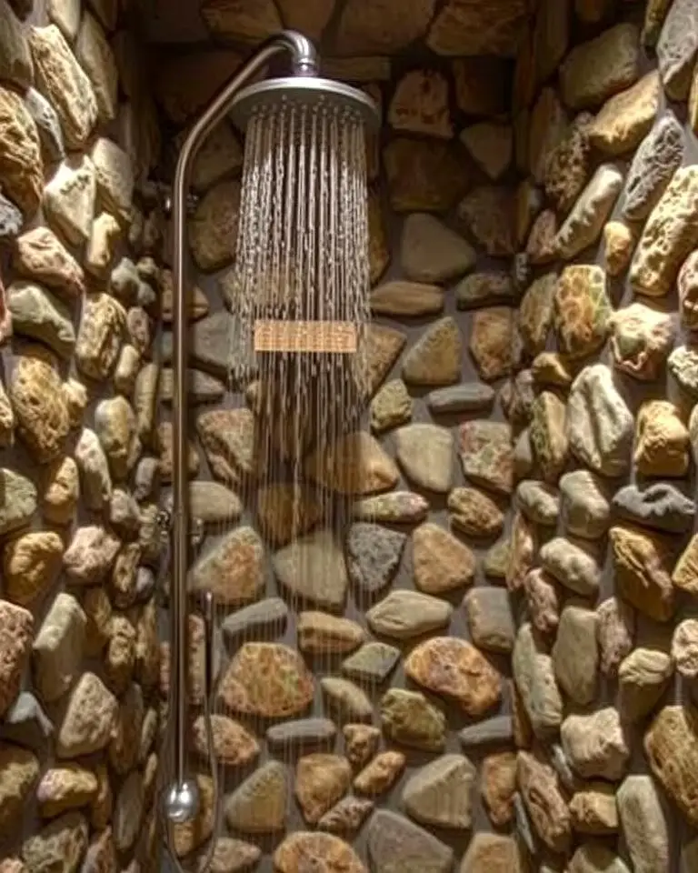 Rustic River Rock Shower Walls