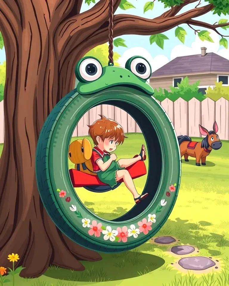 Tire Swing with Animal Design
