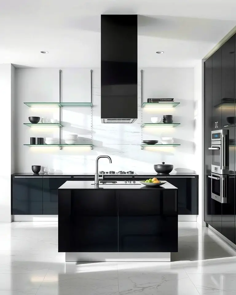 Black Island with Glass Accents