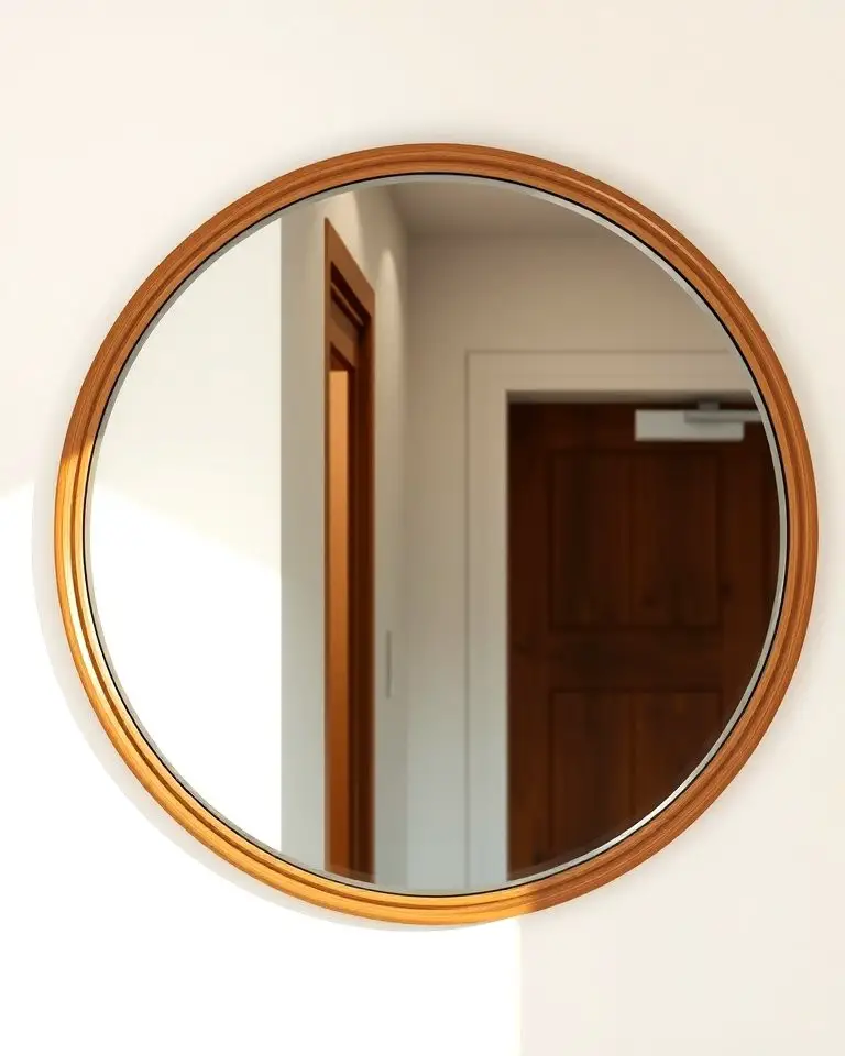 Round Mirror with Wooden Frame