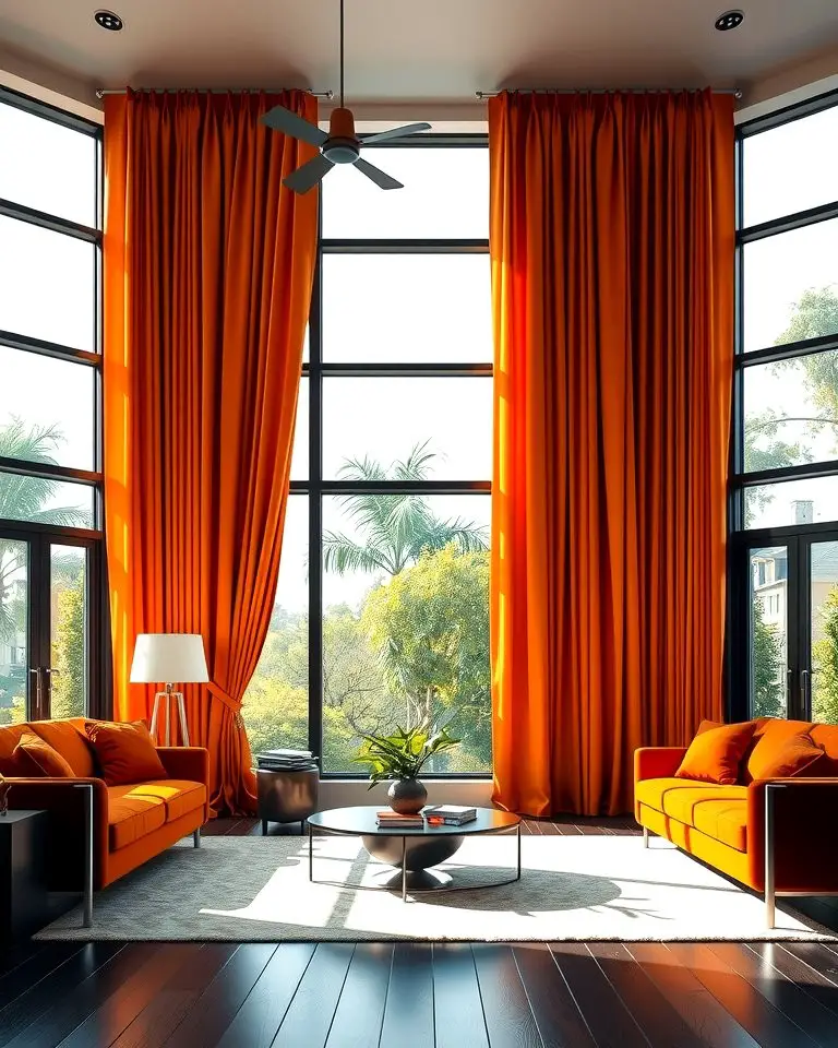 Orange Curtains with Black Frames