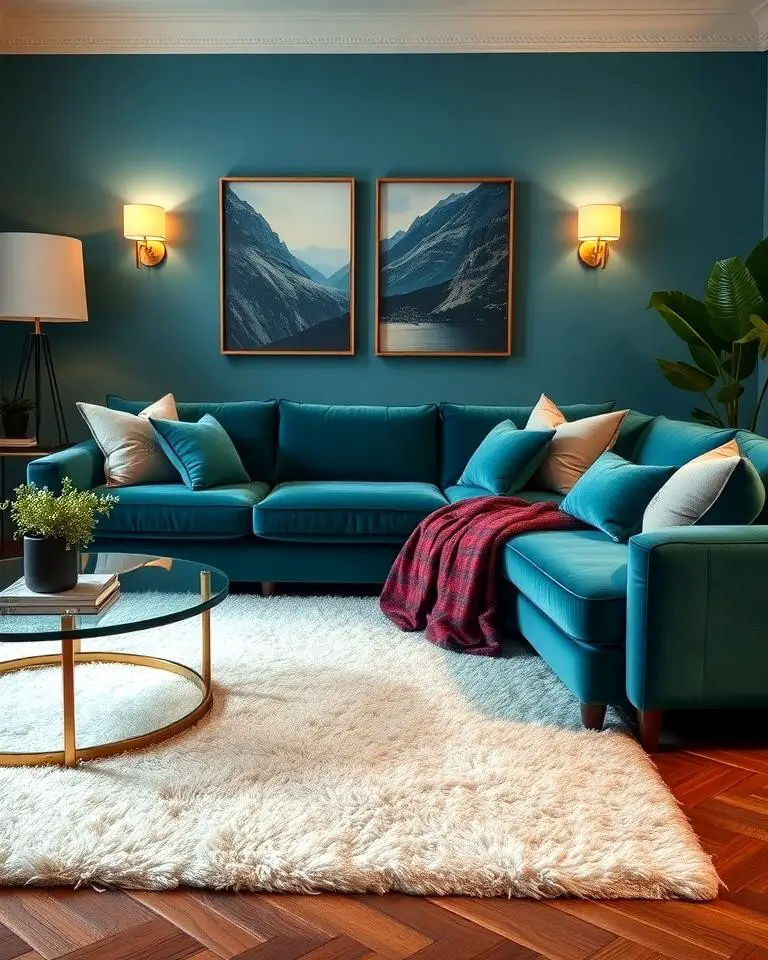 Teal Couch with Velvet Upholstery