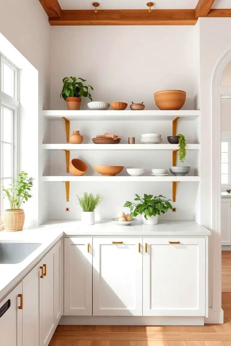 Open Shelving with White and Gold Charm