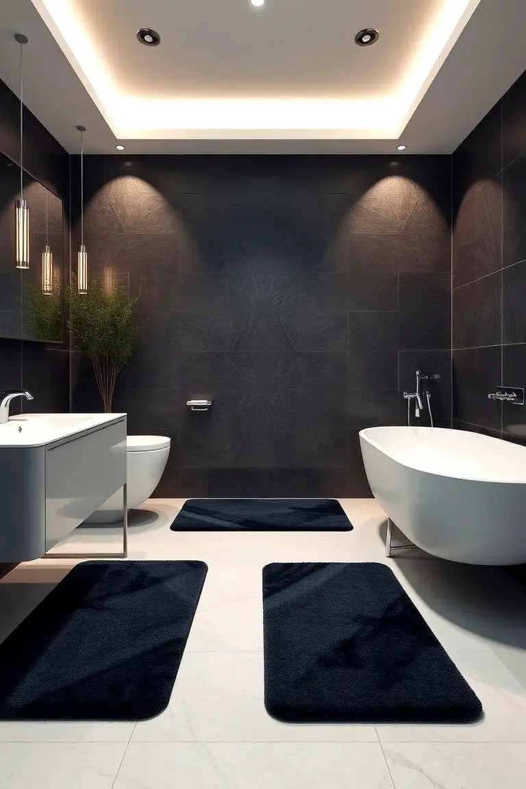 Sophisticated Black Floor Mats with Blue Accents