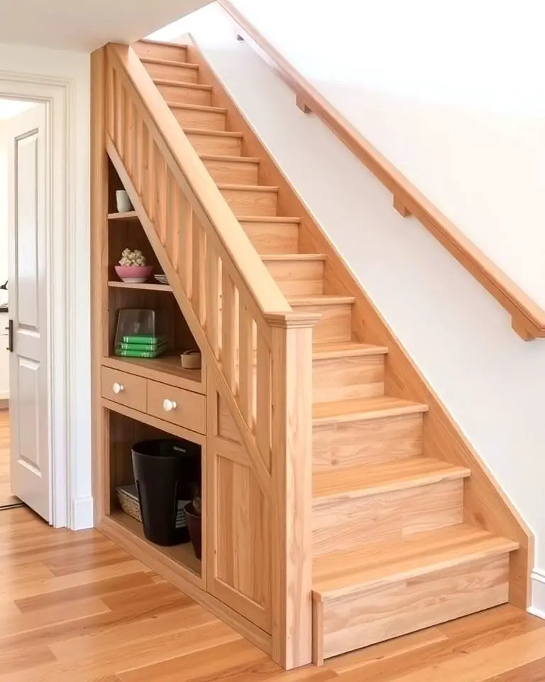 White Oak Stairs with Built-In Storage