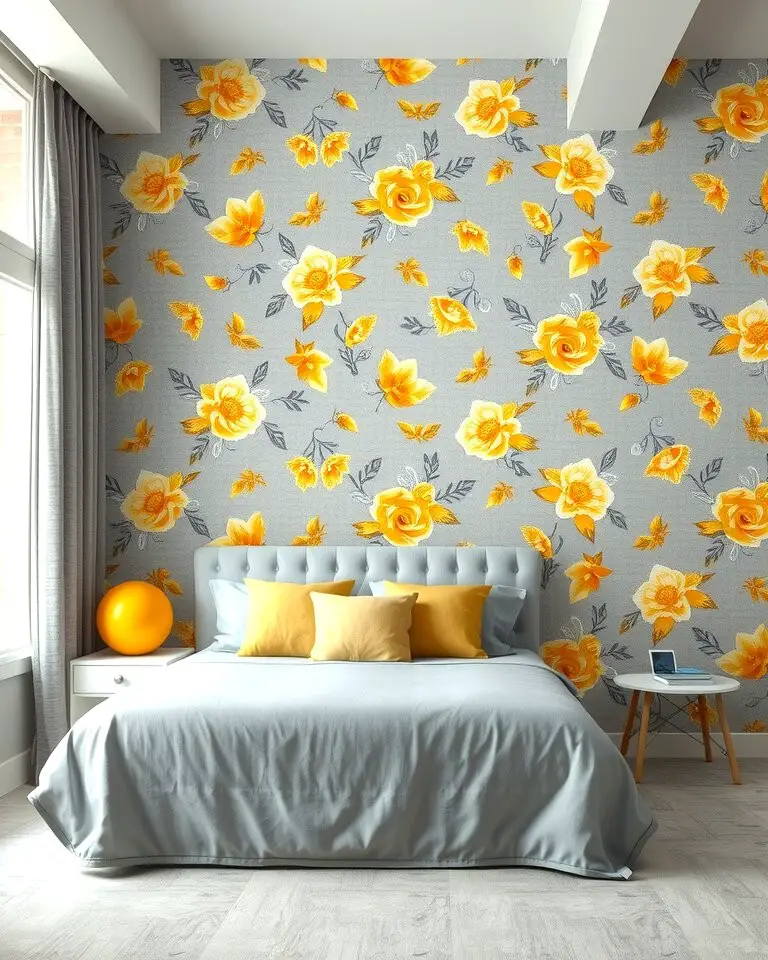 Grey and Yellow Patterned Wallpaper