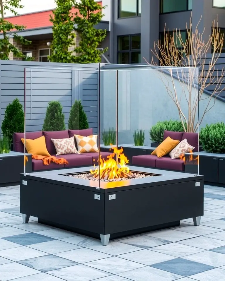 Square Fire Pit with Glass Windscreen