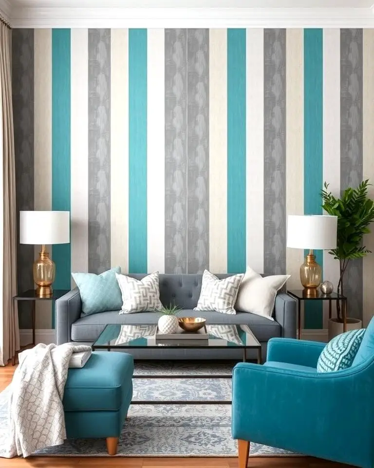 Teal and Grey Striped Wallpaper