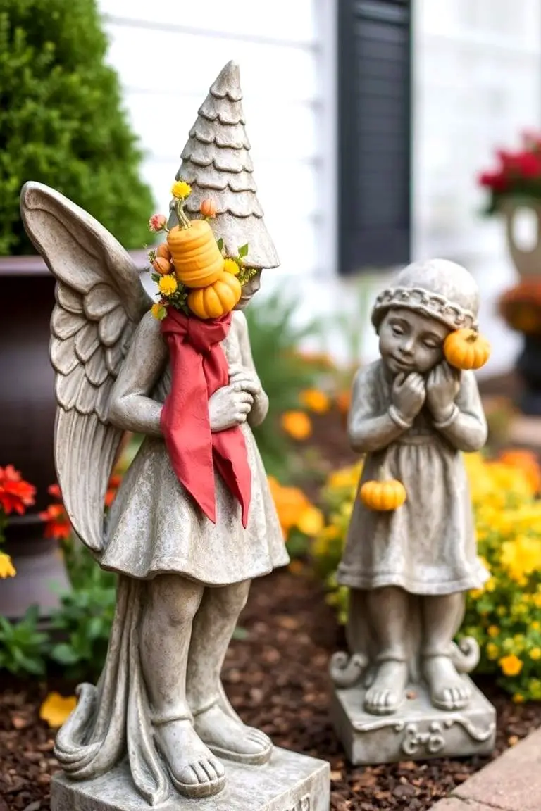 Fall-Accented Garden Statues