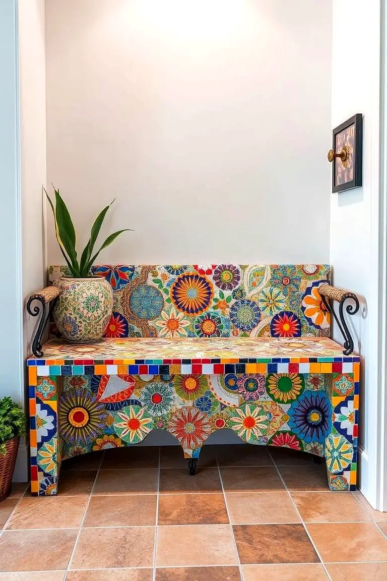 Designer Mosaic Tile Bench