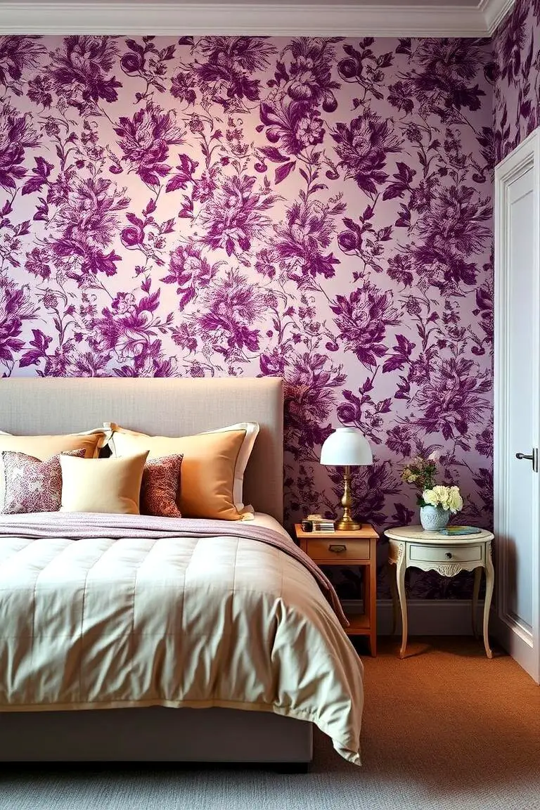Purple Wallpaper with Floral Patterns