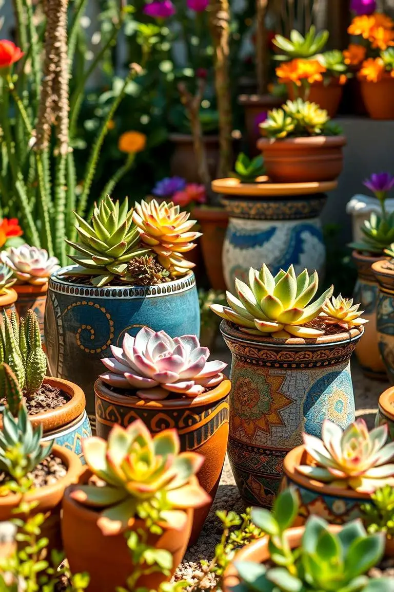 Ceramic Pot Display with Mosaic Accents