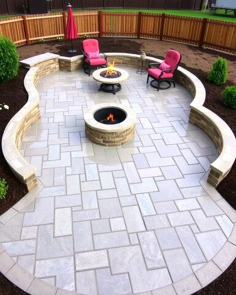 Stamped Concrete Patio with Fire Pit and Sunken Design