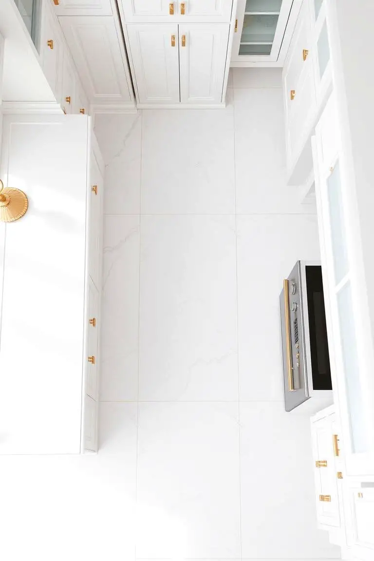 Minimalist White Flooring with Gold Highlights