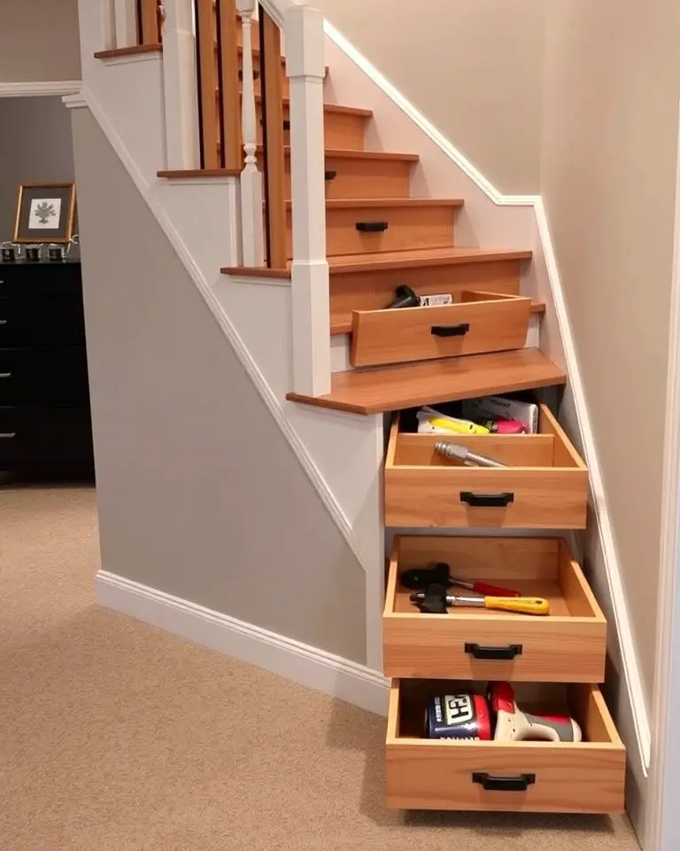 Built-In Stair Drawers for Hidden Storage