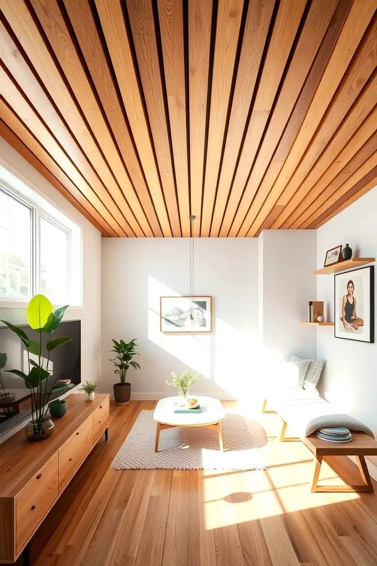Space-Enhancing Wood Slat Ceiling