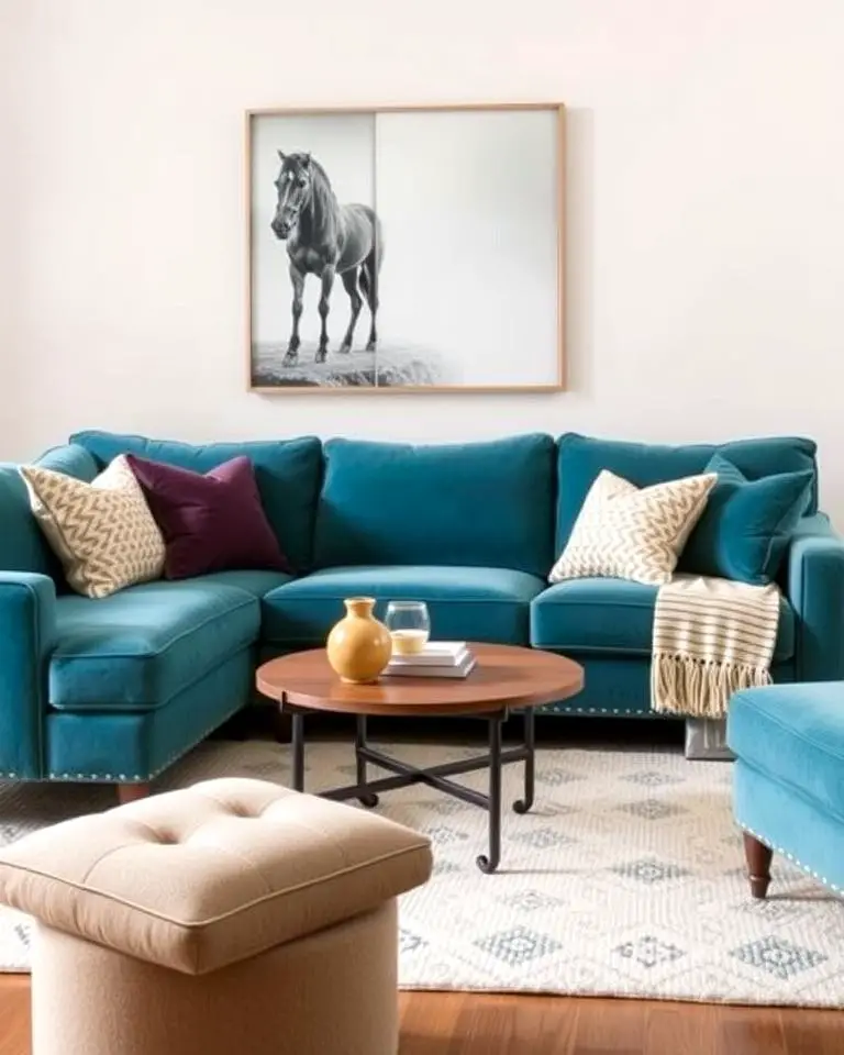Teal Couch with Neutral Tones