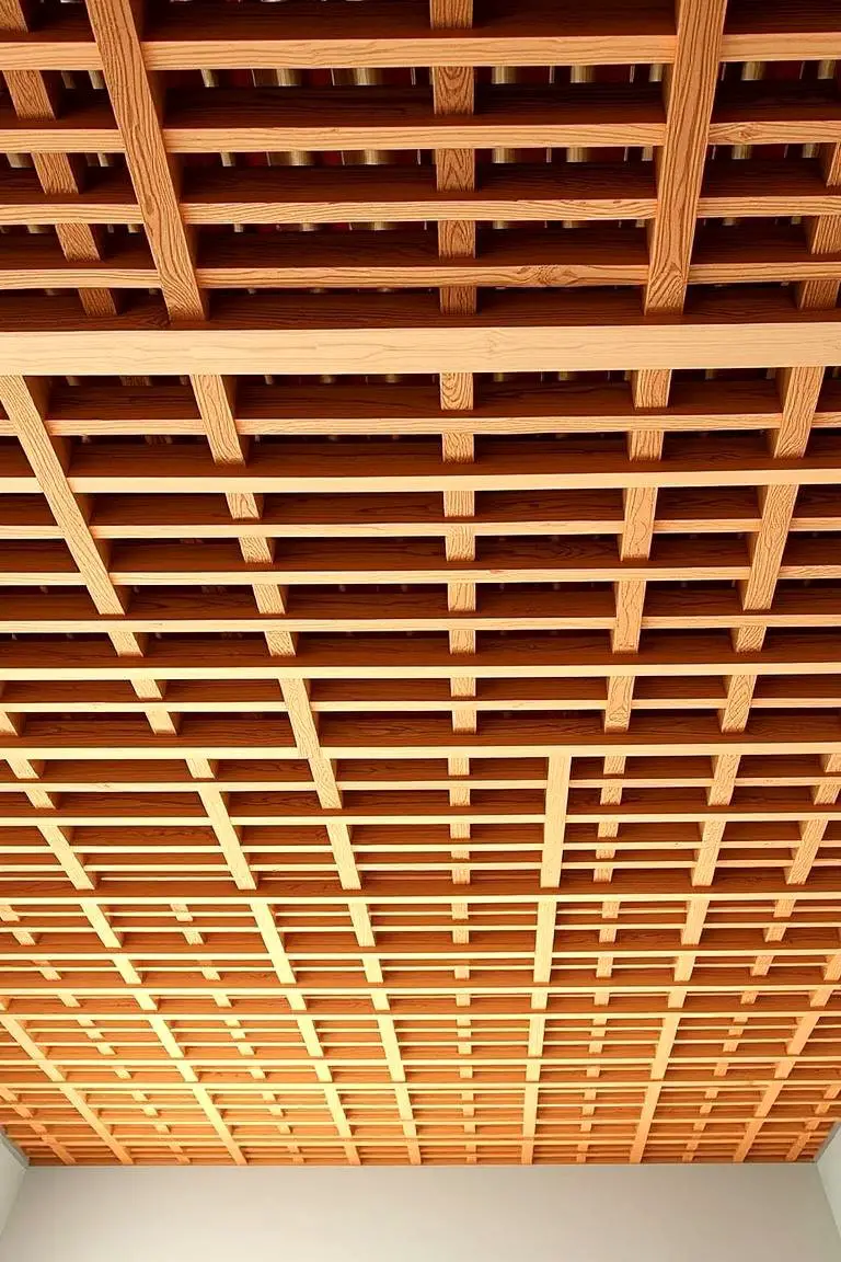 Lattice Style Wood Slat Ceiling