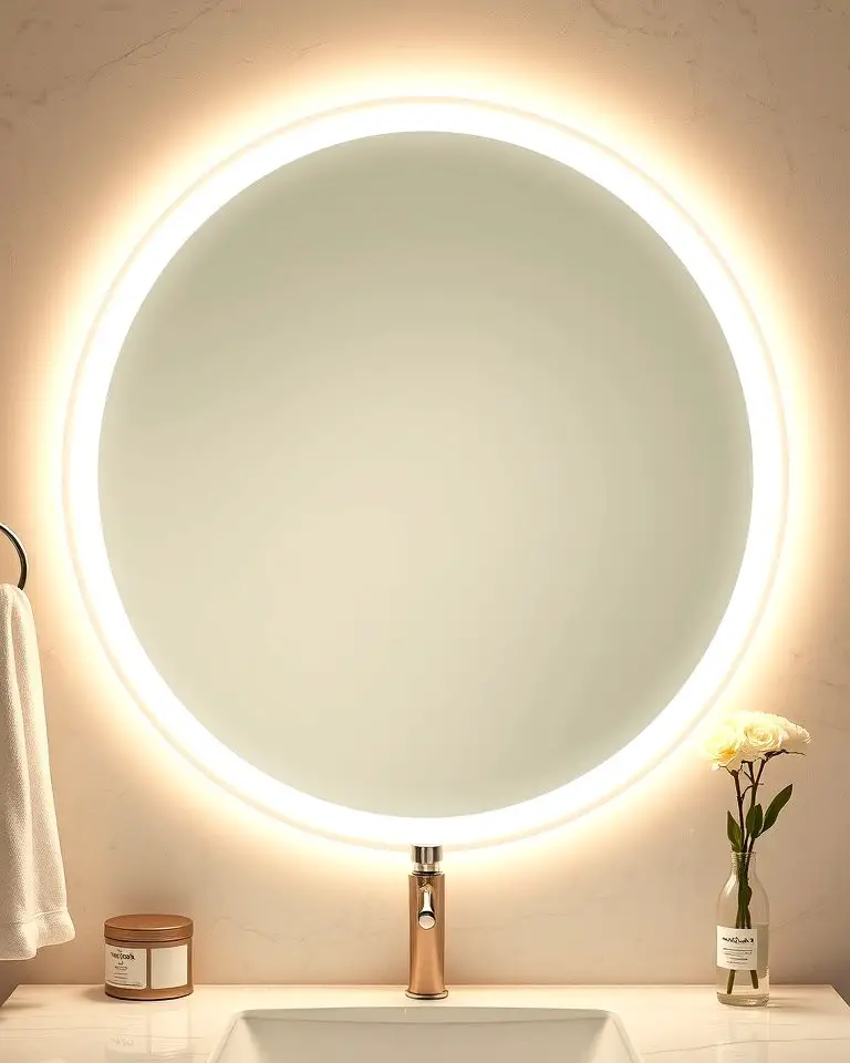 Round Mirror with Backlit Glow