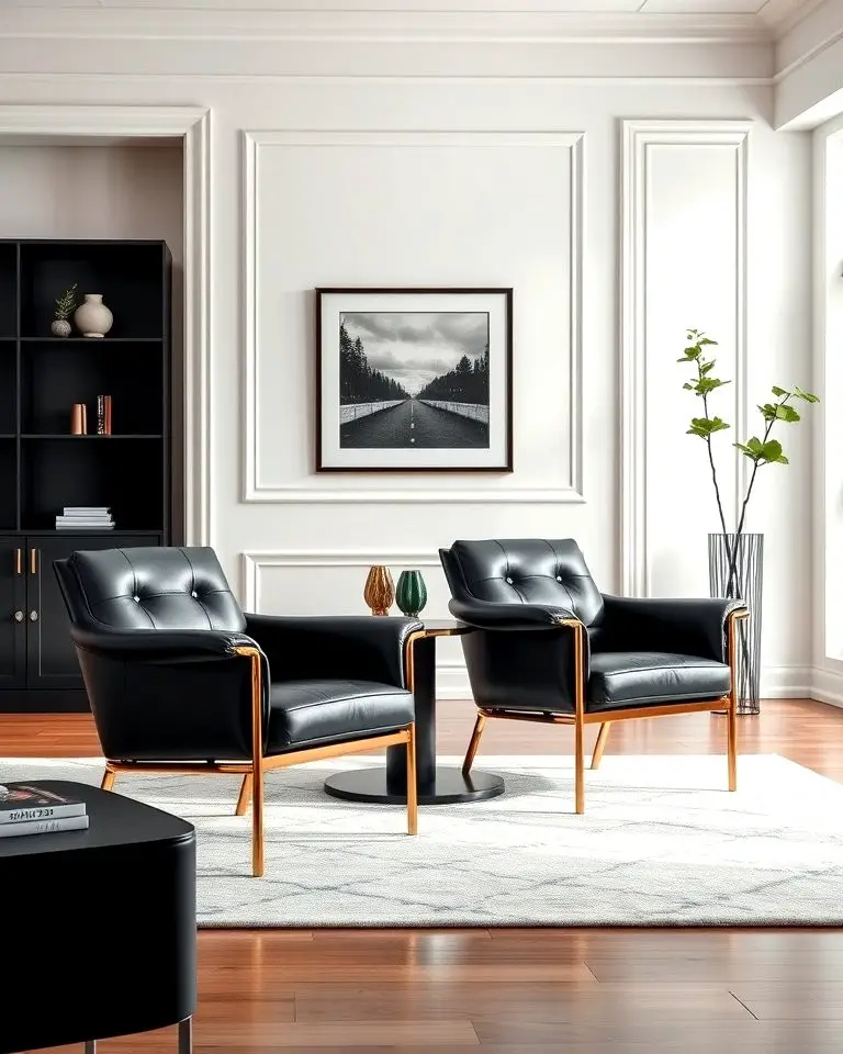 Black Leather Chairs with Gold Legs