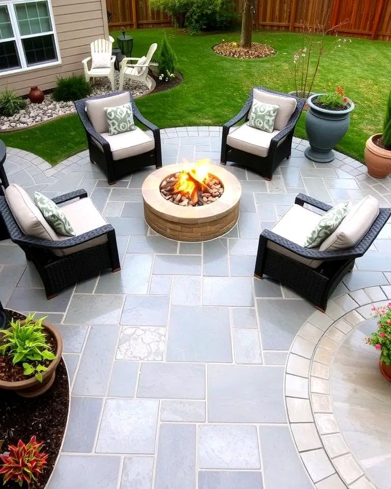 Stamped Concrete Patio with Fire Pit and Outdoor Lounge