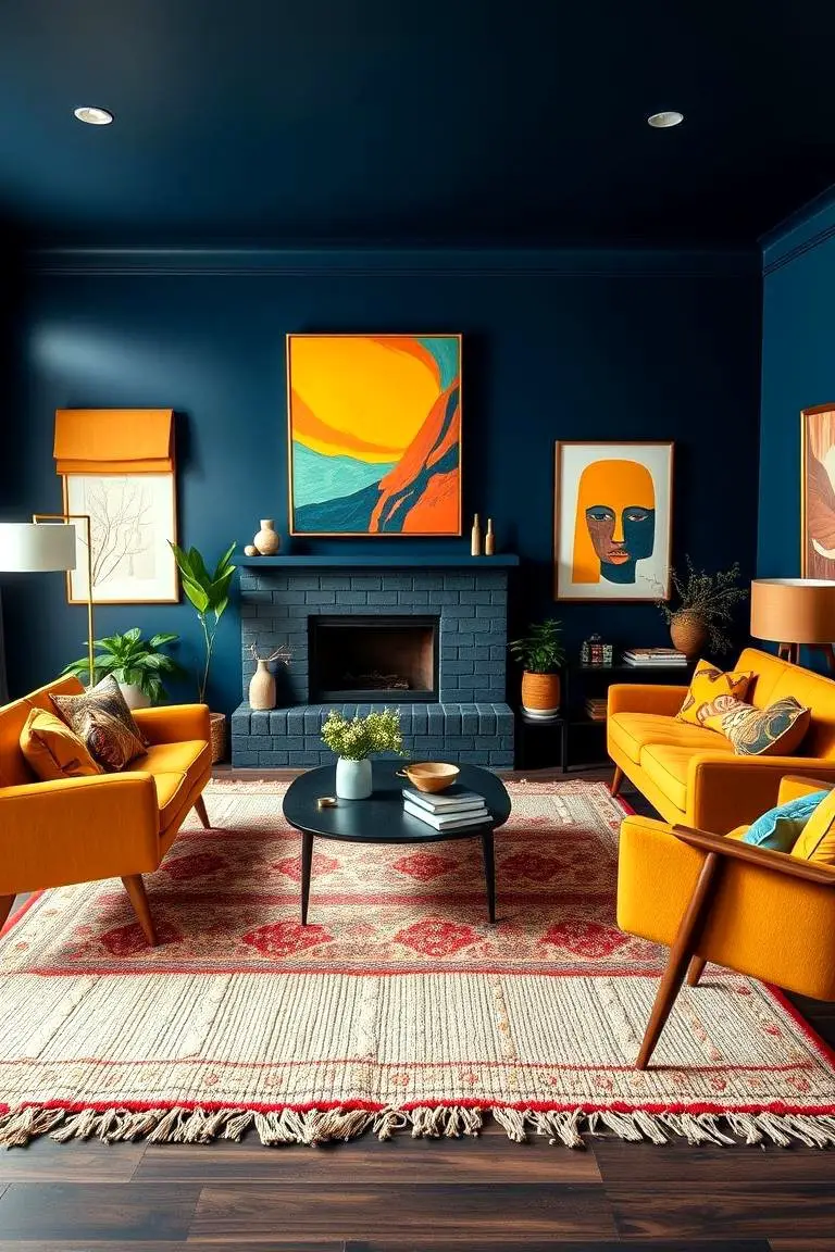 Striking Navy Blue with Mustard Highlights