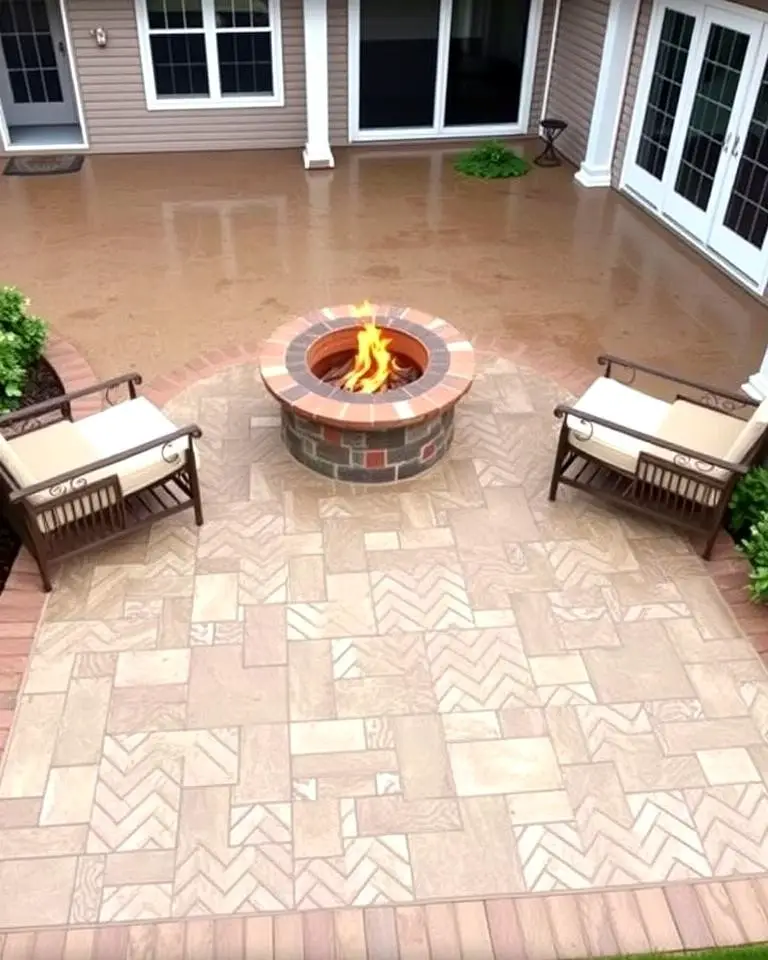 Stamped Concrete Patio with Fire Pit and Decorative Border