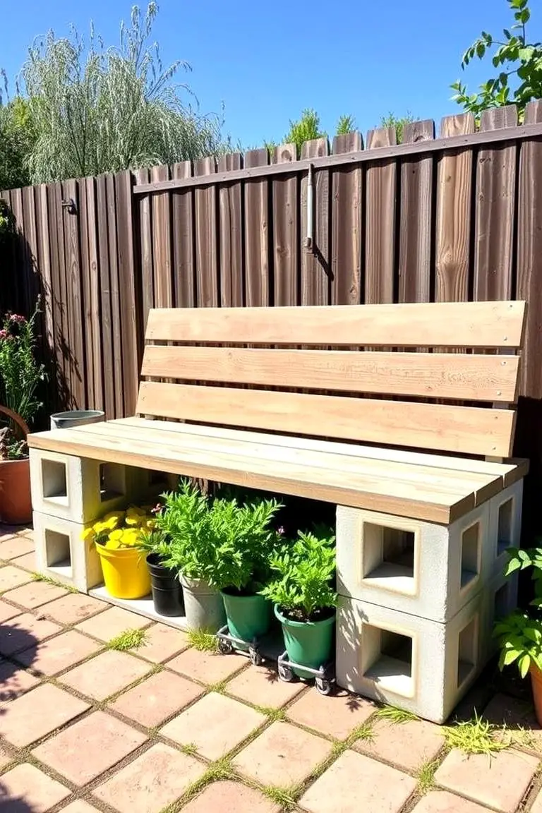 Cinder Block Bench with Storage