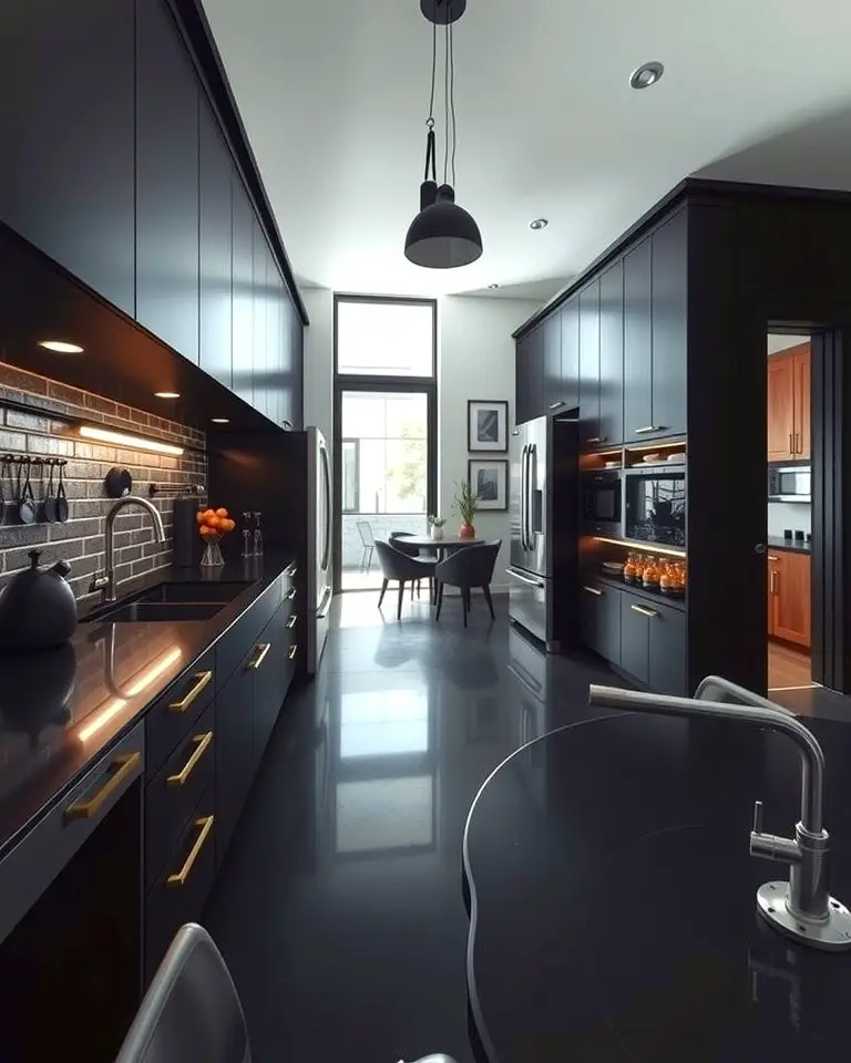 Industrial Charm with Black Countertops