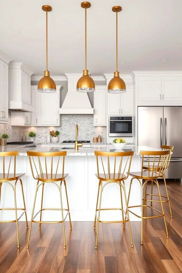 Classic Kitchen Vibes with Gold Bar Stools
