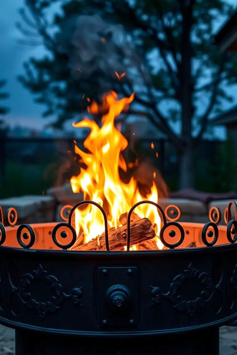Fire Pit with Rustic Iron Details