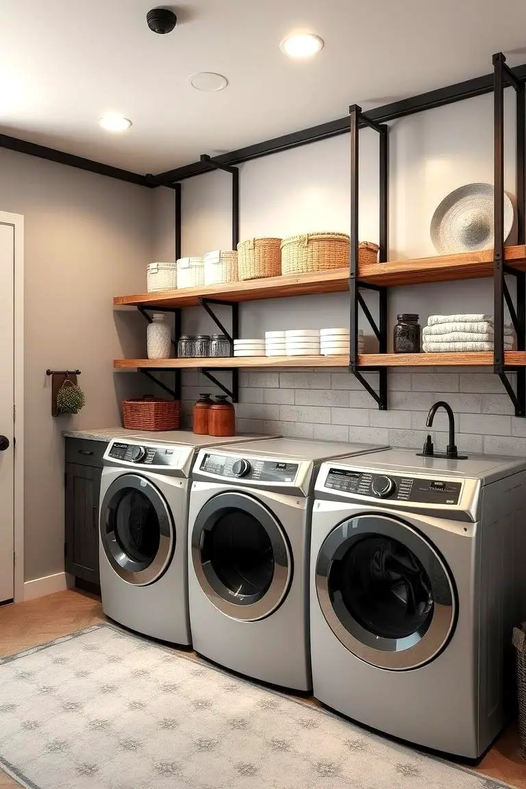 Rustic Metal and Wood Laundry Shelves
