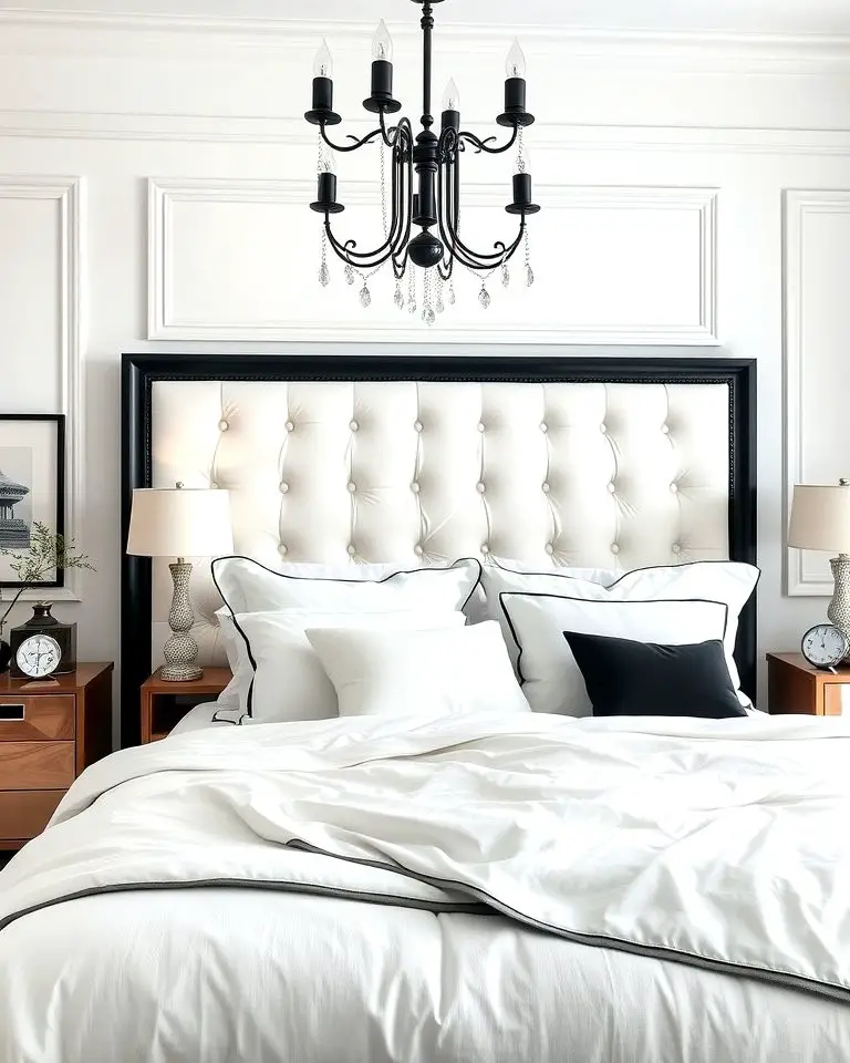 White Upholstered Headboard with Black Frame