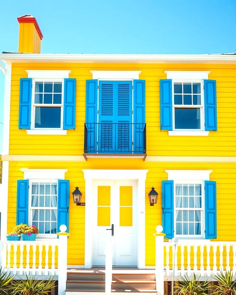 Sunshine Yellow with Blue Shutters