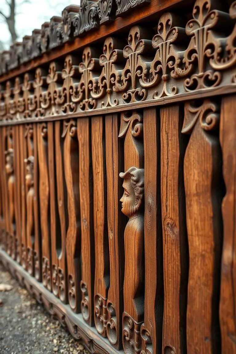 Handcrafted Carved Wood Fence