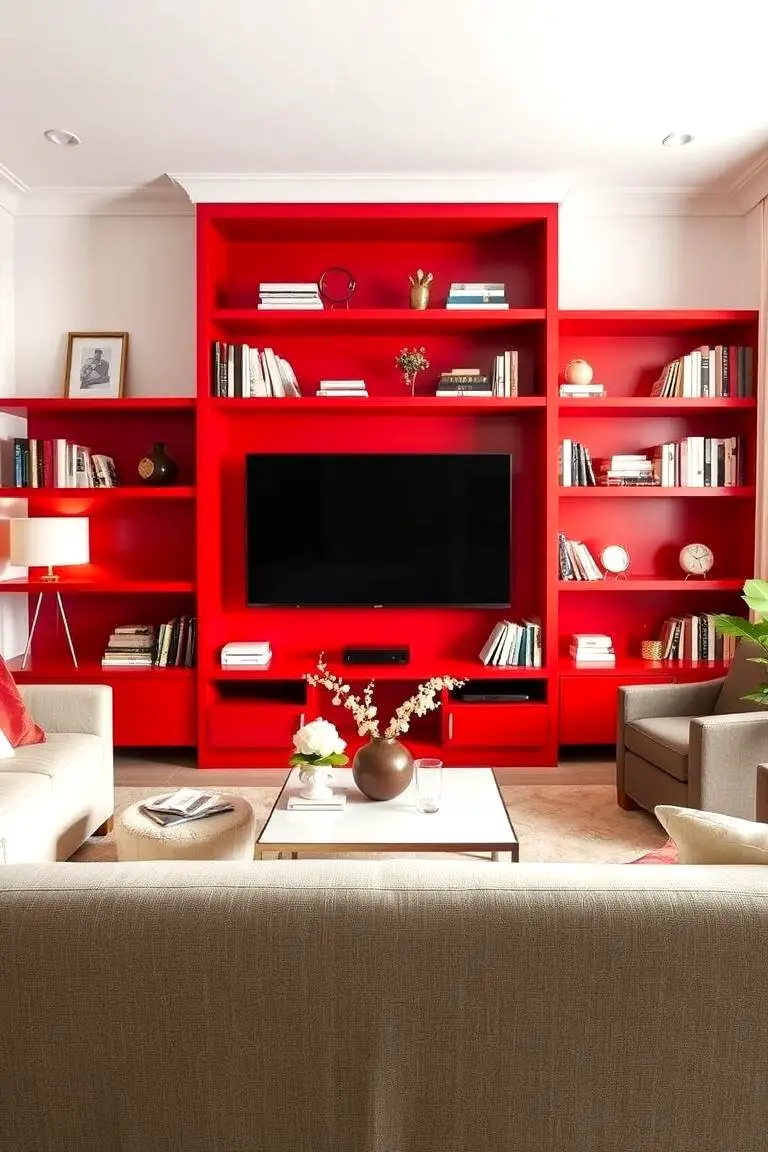 Red Shelves to Showcase Decor