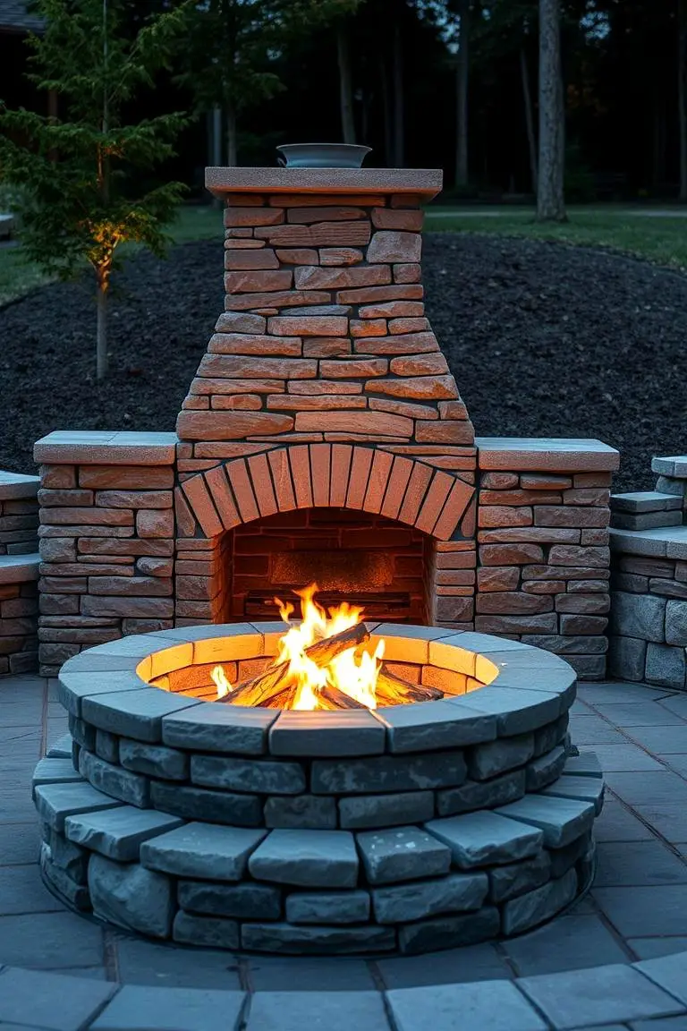 Stacked Stone and Brick Fire Pit