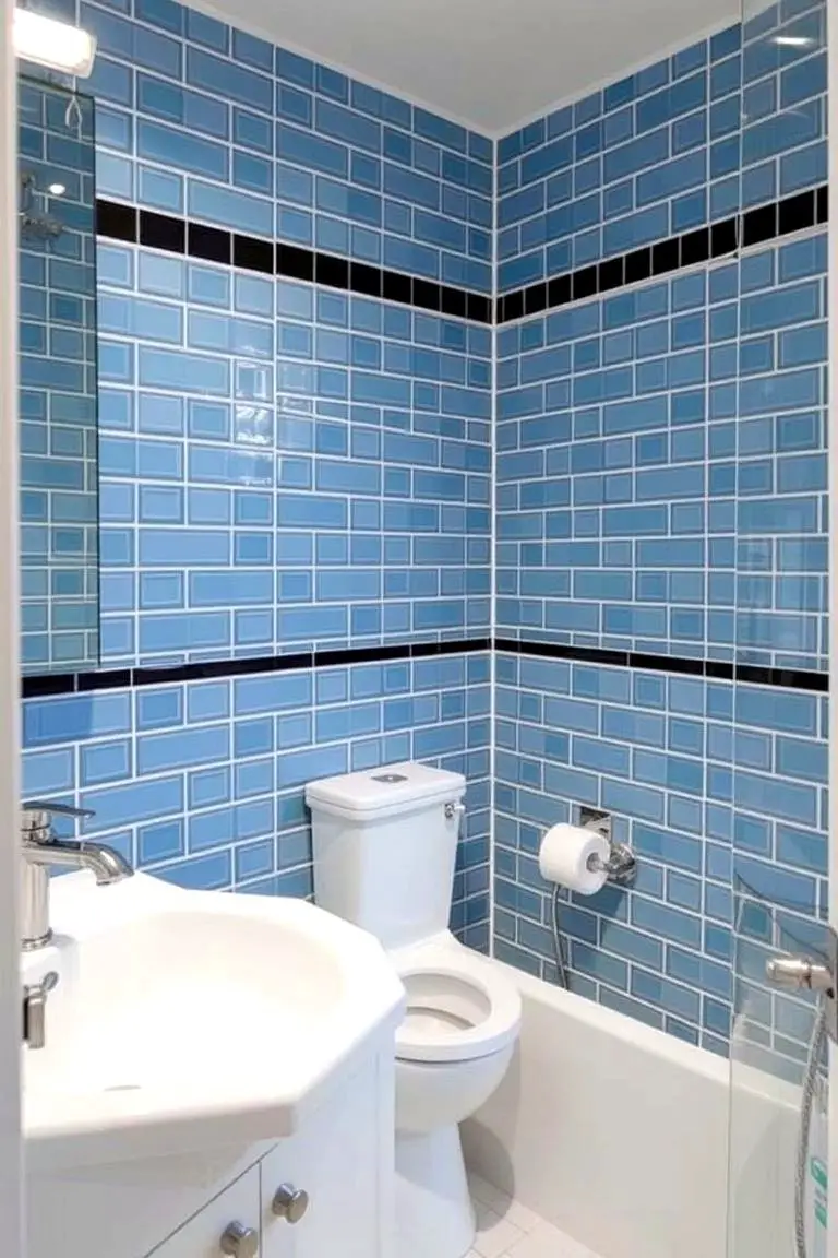 Black Grout on Blue Tiled Walls for a Modern Look
