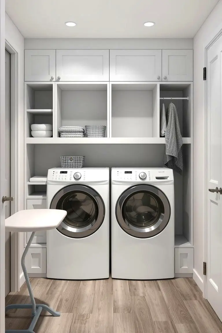 Cubbies with Built-in Ironing Board Shelves