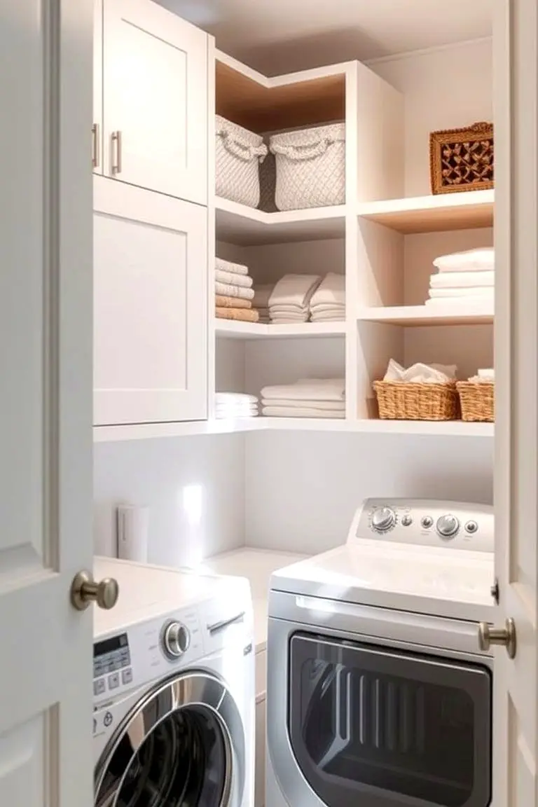 Corner Laundry Room Shelves