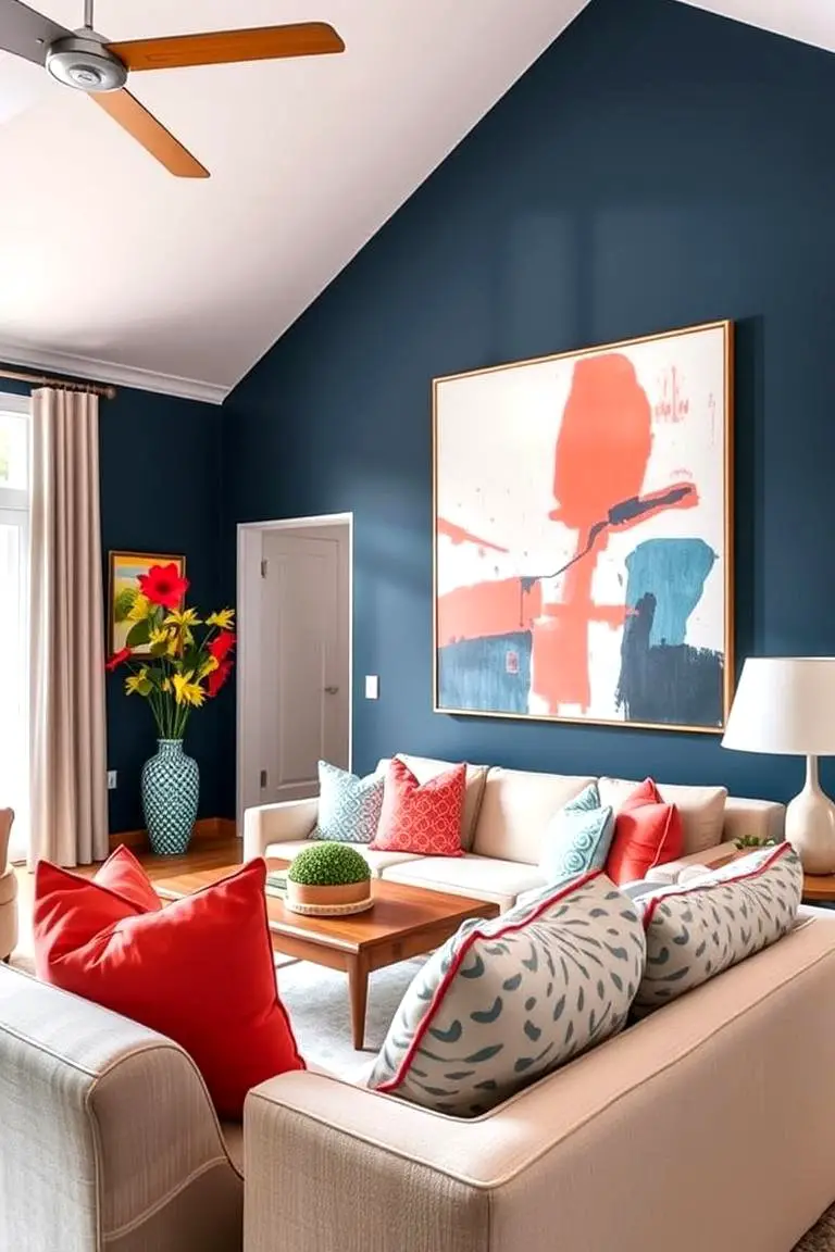 Navy Blue and Coral Accents