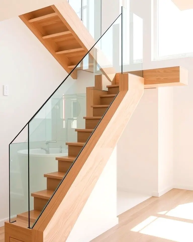 White Oak Stairs with Glass Railings