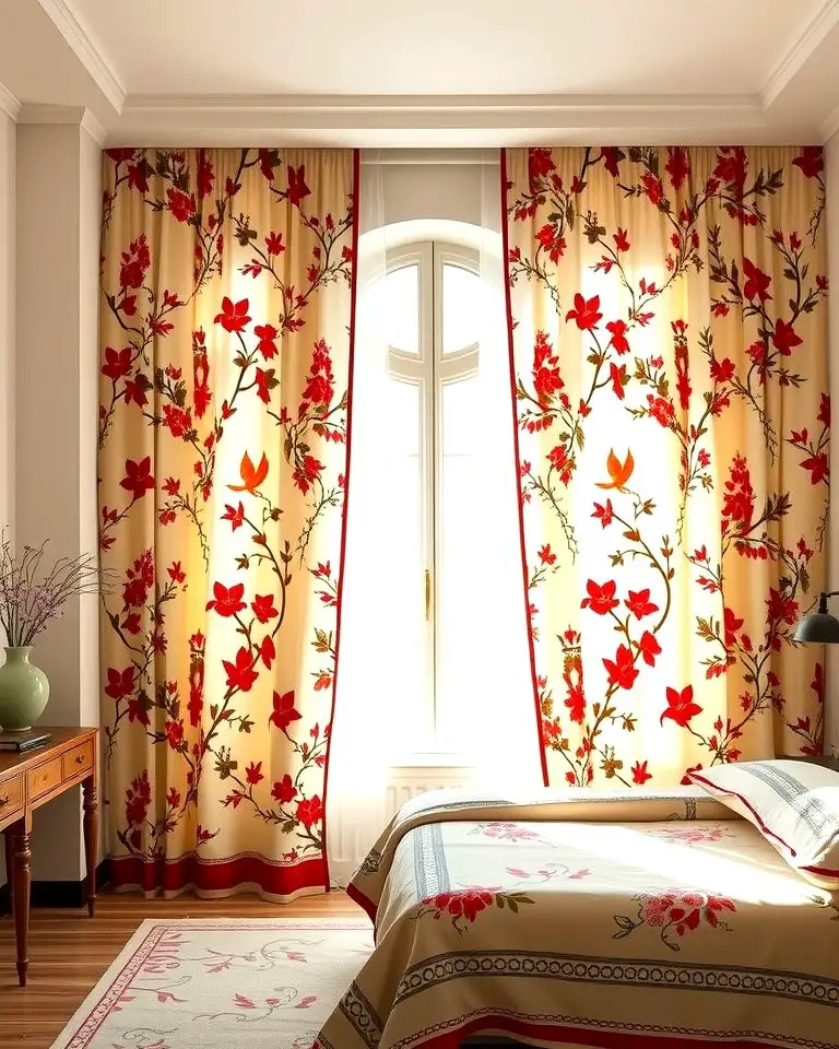 Floral and Bird Motif Curtains