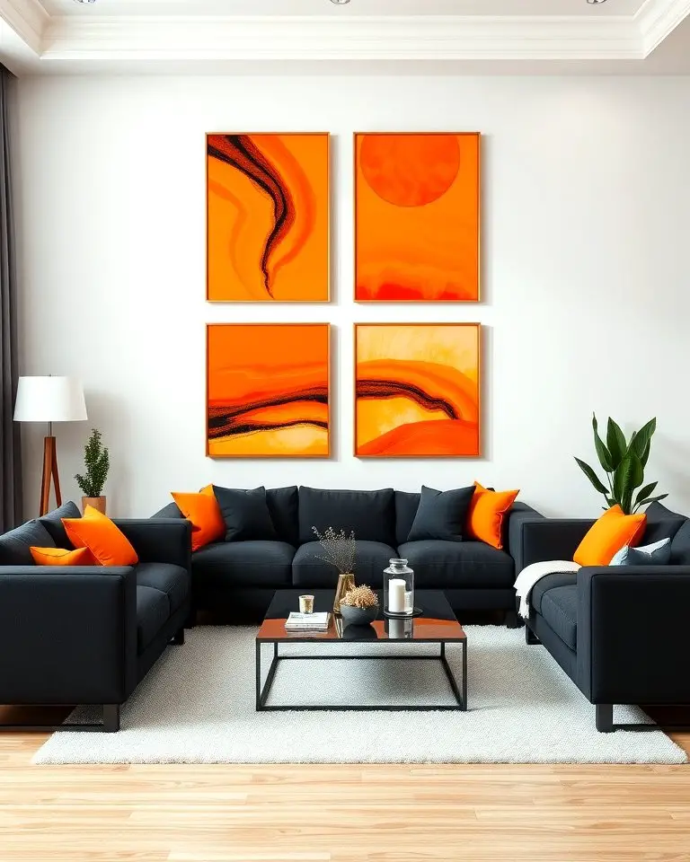 Orange Wall Art with Black Furniture